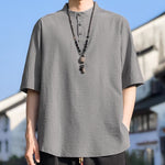 Buddha Stones Summer Casual Mandarin Collar Three Buttons Solid Men's Short Sleeve Shirts
