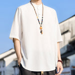 Buddha Stones Summer Casual Mandarin Collar Three Buttons Solid Men's Short Sleeve Shirts