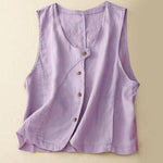 Buddha Stones Summer Casual Minimalist Lines Button-Up Solid Women's Sleeveless Shirts Tank Top With Pocket
