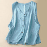 Buddha Stones Summer Casual Minimalist Lines Button-Up Solid Women's Sleeveless Shirts Tank Top With Pocket