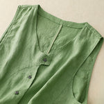 Buddha Stones Summer Casual Minimalist Lines Button-Up Solid Women's Sleeveless Shirts Tank Top With Pocket