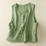Buddha Stones Summer Casual Minimalist Lines Button-Up Solid Women's Sleeveless Shirts Tank Top With Pocket