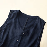 Buddha Stones Summer Casual Minimalist Lines Button-Up Solid Women's Sleeveless Shirts Tank Top With Pocket