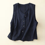 Buddha Stones Summer Casual Minimalist Lines Button-Up Solid Women's Sleeveless Shirts Tank Top With Pocket