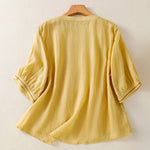 Buddha Stones Summer Casual Solid Embroidery Pleated Front Women's Short Sleeve T-Shirts