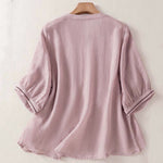Buddha Stones Summer Casual Solid Embroidery Pleated Front Women's Short Sleeve T-Shirts