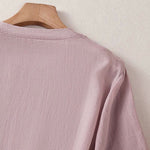 Buddha Stones Summer Casual Solid Embroidery Pleated Front Women's Short Sleeve T-Shirts