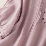 Buddha Stones Summer Casual Solid Embroidery Pleated Front Women's Short Sleeve T-Shirts