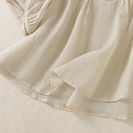 Buddha Stones Summer Casual Solid Embroidery Pleated Front Women's Short Sleeve T-Shirts