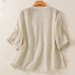 Buddha Stones Summer Casual Solid Embroidery Pleated Front Women's Short Sleeve T-Shirts