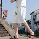 Buddha Stones Summer Casual Drawstring Solid Bermuda Shorts Men's With Pockets