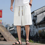 Buddha Stones Summer Casual Drawstring Solid Bermuda Shorts Men's With Pockets