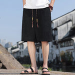 Buddha Stones Summer Casual Drawstring Solid Bermuda Shorts Men's With Pockets