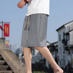 Buddha Stones Summer Casual Drawstring Solid Bermuda Shorts Men's With Pockets