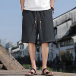 Buddha Stones Summer Casual Drawstring Solid Bermuda Shorts Men's With Pockets