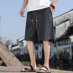 Buddha Stones Summer Casual Drawstring Solid Bermuda Shorts Men's With Pockets