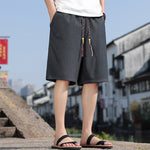 Buddha Stones Summer Casual Drawstring Solid Bermuda Shorts Men's With Pockets