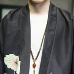Buddha Stones Summer Casual Lotus Leaves Butterfly Crane Print Open Front Men's Kimono
