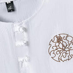 Buddha Stones Summer Casual Frog Button Flower Embroidery Men's Short Sleeve Shirts