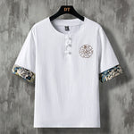 Buddha Stones Summer Casual Frog Button Flower Embroidery Men's Short Sleeve Shirts