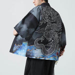 Buddha Stones Summer Casual Dragon Mountains Open Front Men's Kimono