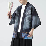 Buddha Stones Summer Casual Dragon Mountains Open Front Men's Kimono