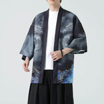 Buddha Stones Summer Casual Dragon Mountains Open Front Men's Kimono