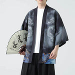 Buddha Stones Summer Casual Dragon Mountains Open Front Men's Kimono