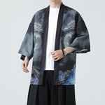 Buddha Stones Summer Casual Dragon Mountains Open Front Men's Kimono