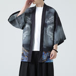 Buddha Stones Summer Casual Dragon Mountains Open Front Men's Kimono