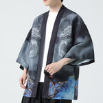Buddha Stones Summer Casual Dragon Mountains Open Front Men's Kimono
