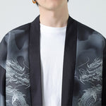 Buddha Stones Summer Casual Dragon Mountains Open Front Men's Kimono