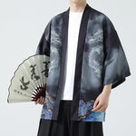 Buddha Stones Summer Casual Dragon Mountains Open Front Men's Kimono