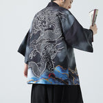 Buddha Stones Summer Casual Dragon Mountains Open Front Men's Kimono