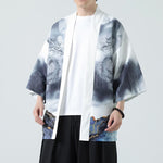 Buddha Stones Summer Casual Dragon Mountains Open Front Men's Kimono