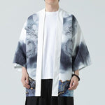 Buddha Stones Summer Casual Dragon Mountains Open Front Men's Kimono