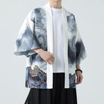 Buddha Stones Summer Casual Dragon Mountains Open Front Men's Kimono