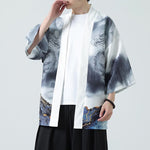 Buddha Stones Summer Casual Dragon Mountains Open Front Men's Kimono