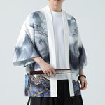 Buddha Stones Summer Casual Dragon Mountains Open Front Men's Kimono