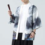 Buddha Stones Summer Casual Dragon Mountains Open Front Men's Kimono