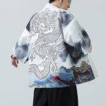 Buddha Stones Summer Casual Dragon Mountains Open Front Men's Kimono