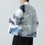 Buddha Stones Summer Casual Dragon Mountains Open Front Men's Kimono