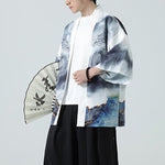 Buddha Stones Summer Casual Dragon Mountains Open Front Men's Kimono