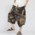 Buddha Stones Summer Boho Casual Elastic Waist Geometric Floral Pattern Capri Pants Men's Harem Pants