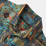Buddha Stones Summer Boho Vintage Button-Up Geometric Men's Short Sleeve Shirts