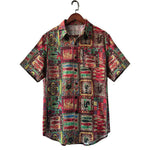 Buddha Stones Summer Boho Vintage Button-Up Geometric Men's Short Sleeve Shirts