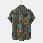 Buddha Stones Summer Boho Vintage Button-Up Geometric Men's Short Sleeve Shirts