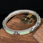 Buddha Stones Copper Butterfly Green Agate Love Cuff Bracelet