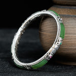 Buddha Stones Copper Butterfly Green Agate Love Cuff Bracelet