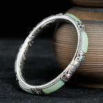 Buddha Stones Copper Butterfly Green Agate Love Cuff Bracelet